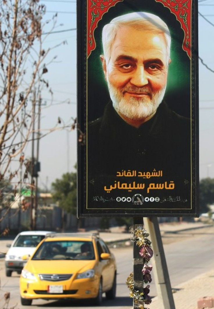 A poster of late Iranian Revolutionary Guards commander Qasem Soleimani in Iraq's capital Baghdad