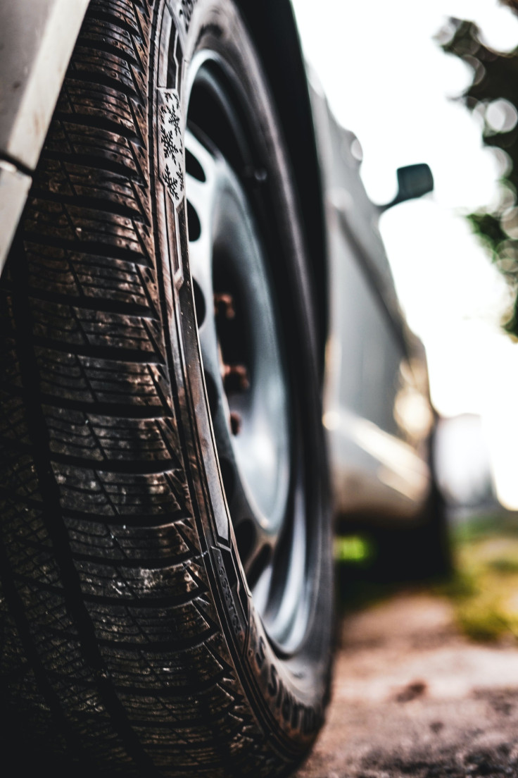 Close up of a touring tire.