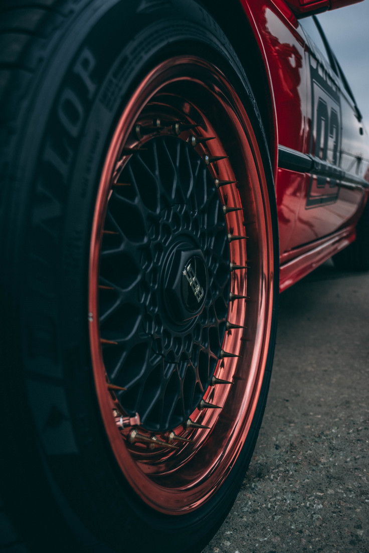 Close up of a performance tire.