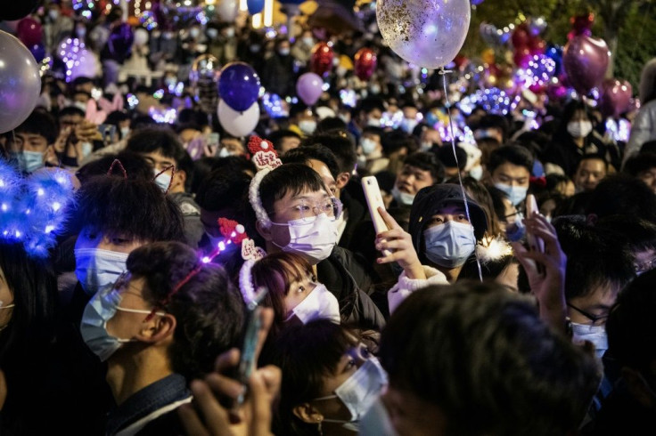 Crowds at the New Year countdown in Wuhan, China -- the first epicentre of Covid-19