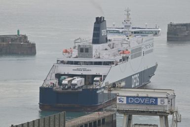 A ferry ships freight lorries into the Port of Dover as the post-Brexit era dawns
