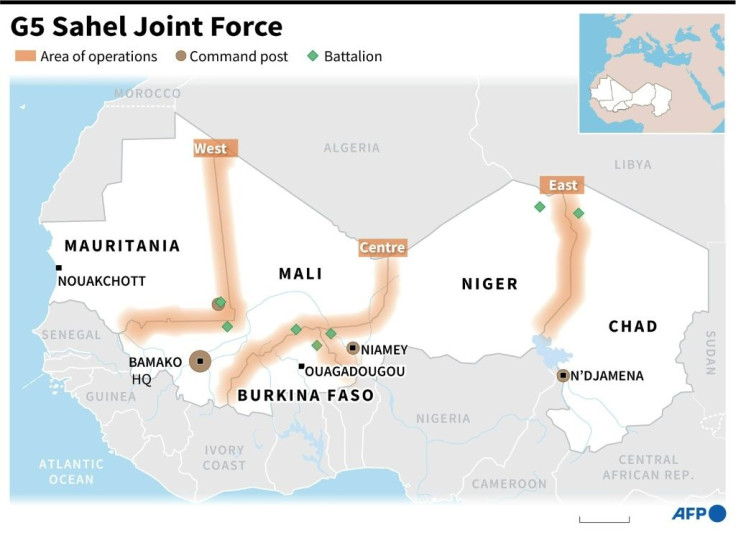 Map locating command posts and deployments by the G5 Sahel Joint Force