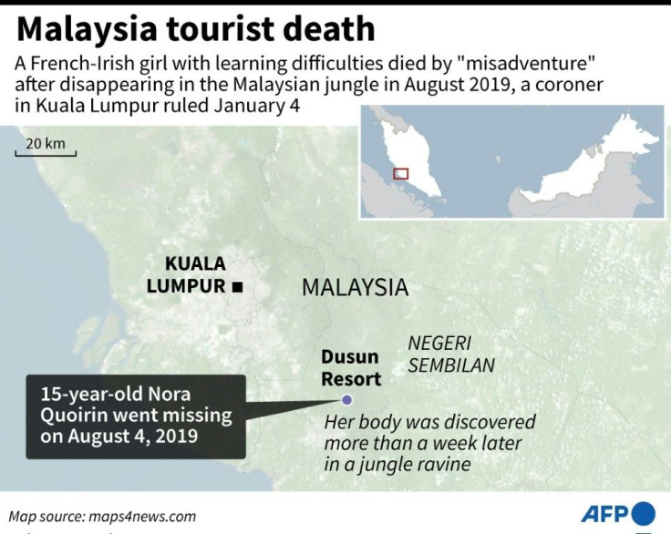 Map locating Dusun Resort in Malaysia where a French-Irish teenager went missing in August 2019 before her body was discovered in a jungle ravine more than a week later. A court in Malaysia has ruled that the girl died of "misdaventure".