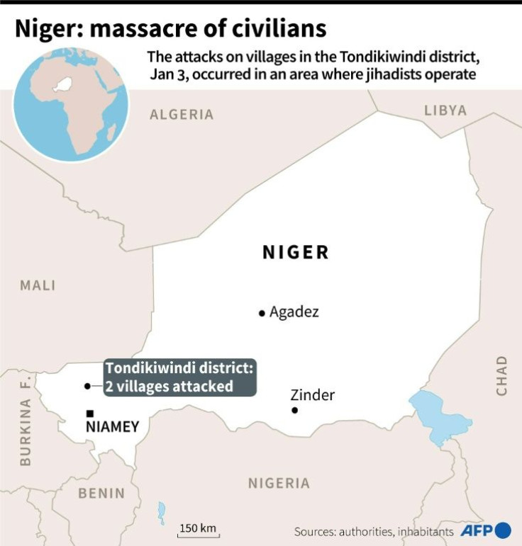 Map of Niger locating the Tondikiwindi district where two villages were attacked by gunmen