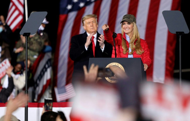 US President Donald Trump campaigned in Georgia for Senate Republicans Kelly Loeffler (pictured) and David Purdue on the eve of their critical runoff elections on January 5, 2021 that will determine the balance of power in the US Senate