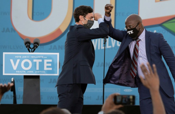 Democratic candidates for US Senate Jon Ossoff (L) and Raphael Warnock (R) are seeking to oust Republican incumbents in runoff elections that will determine the balance of power in Congress