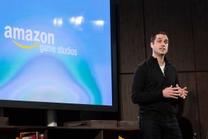  Amazon's vice president of games, Mike Frazzini, talks about the gaming components of the Amazon Fire TV, a new device that allows users to stream video, music, photos, games and more through their television, on April 2, 2014 in New York City. 