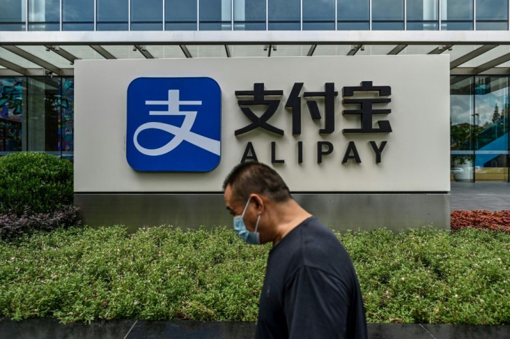 The Alipay logo at the Shanghai office building of Ant Group in Shanghai. US President Donald Trump has ordered a ban on Alipay, WeChat Pay and other apps linked to Chinese companies, saying they could route user information to the government in Beijing.