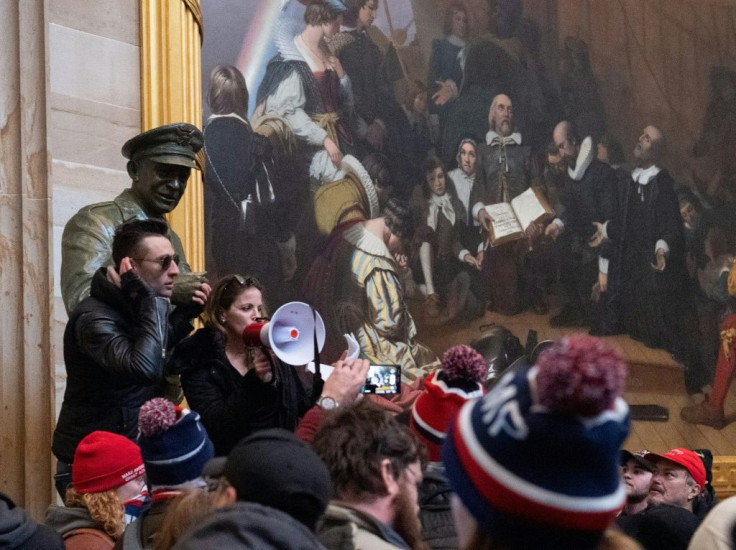 Supporters of US President Donald Trump protest in the US Capitol Rotunda