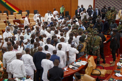 The mayhem erupted after a ruling party deputy tried to seize the ballot box during the vote for Ghana's parliament speaker