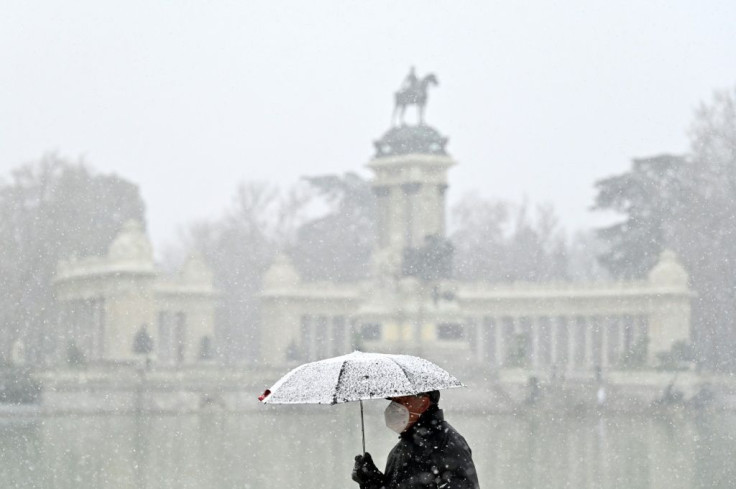 So low were temperatures in Madrid that the ducks in the city's Retiro Park could be seen waddling across the frozen boating lake