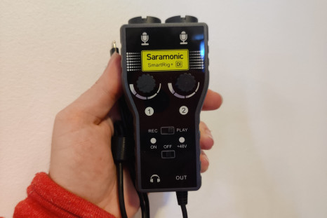 The Saramonic SmartRig+ DI is a very convenient way to record on the go