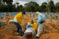 A burial takes place in an area reserved for COVID-19 victims at the Nossa Senhora Aparecida cemetery in Manaus, Brazil, on January 5, 2021