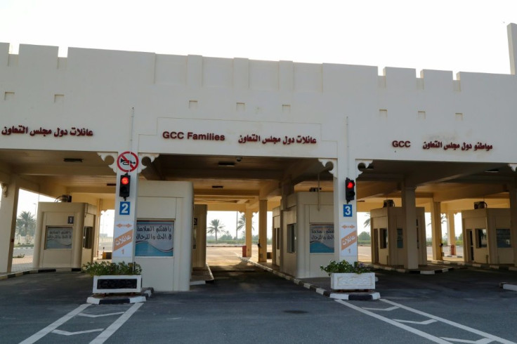 Red lights line the Qatari side of the Abu Samrah border crossing with Saudi Arabia on Tuesday before its reopening as part of a deal to end a three and a half year rift