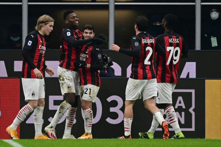 Leao (2ndL) scored the first goal against Torino at the San Siro