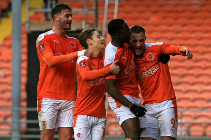 Blackpool celebrate in their FA Cup win over West Brom