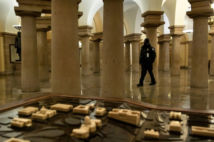 Despite the solitary surroundings of "the crypt" in the US Capitol, an area that was overrun by a violent mob on January 6, 2021, security has been beefed up substantially on Capitol Hill