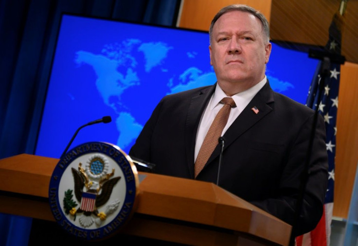 A Voice of America journalist was reassigned after seeking to pose a question during a visit to the broadcaster by Secretary of State Mike Pompeo, seen here in March 2020