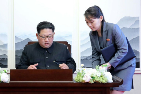 North Korea's leader Kim Jong Un (L) is seen here with his influential sister Kim Yo Jong (R) during a 2018 summit with South Korea's President Moon Jae-in