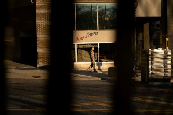 A member of the National Guard on patrol in Washington ahead of the inauguration