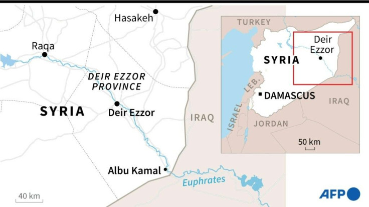 Map showing Deir Ezzor and Albu Kamal in eastern Syria, targeted by Israeli night raids according to a war monitor.