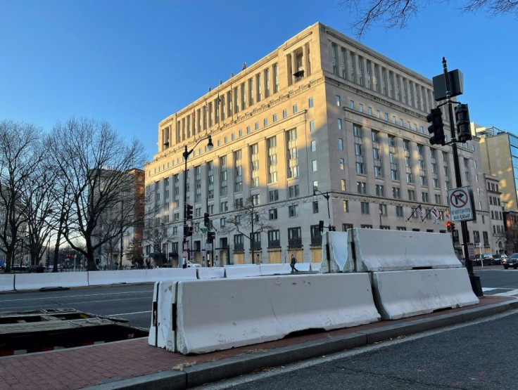 Extensive road closures are seen on a street near the White House in Washington, DC on January 13, 2021, as  the city makes preparations for the lead up to US President-elect Joe Biden's January 20 inauguration