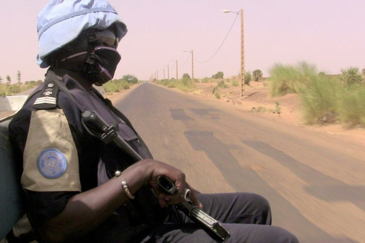 Peacekeepers (similar to this one, pictured May 2016) travelling the road linking the central town of Douentza to the city of Timbuktu further north hit a roadside bomb, according to a statement from the MINUSMA peacekeeping mission
