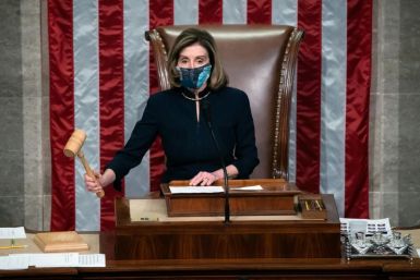 Speaker of the House Nancy Pelosi gavels during the chamber's vote on the impeachment of President Donald Trump on January 13, 2021