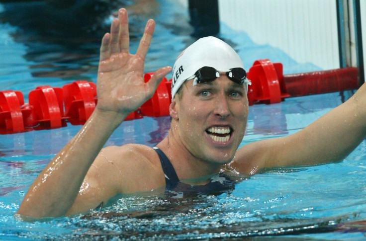 US swimmer Klete Keller smiles after winning a men's 4 x 200m freestyle relay heat in the 2008 Beijing Olympic Games.