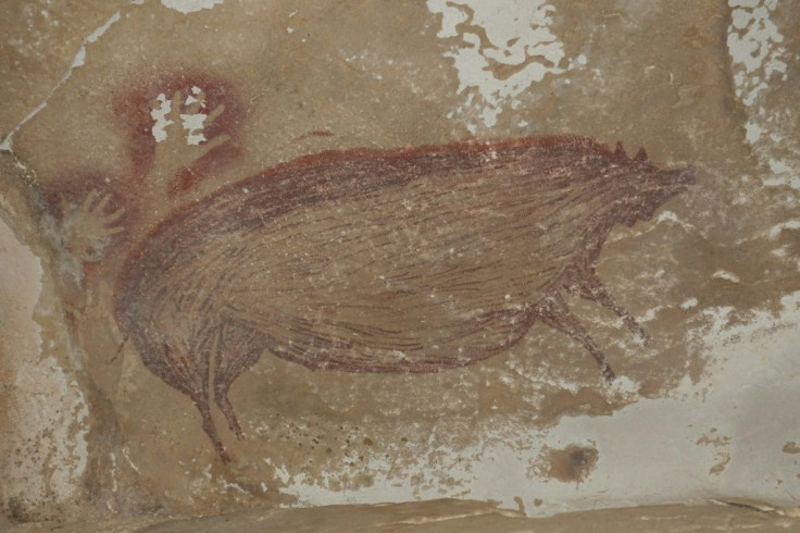 This cave painting at Leang Tedongnge in Sulawesi, Indonesia is the world's oldest known cave painting: a life-sized picture of a wild pig that was made at least 45,500 years ago