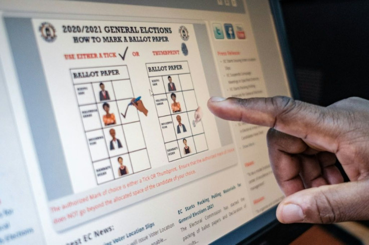 Like this: A staff member at Uganda's electoral commission points to a screen displaying how a ballot paper should be marked