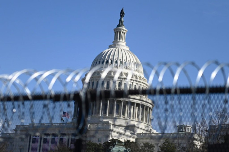 Barbed wire on a security fence surrounding the US Capitol, where Joe Biden will be inaugurated president on January 20