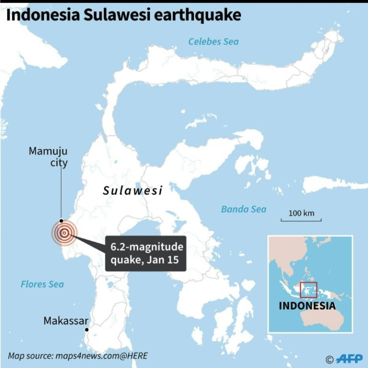 Map of the Indonesian island of Sulawesi hit by a 6.2-magnitude quake on January 15