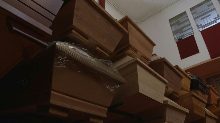 As Germany's Meissen crematorium struggles to cope with an explosion in deaths from the coronavirus pandemic in the region, coffins are stacked up to three high or even stored in hallways awaiting cremation. Largely spared in the first wave of the outbrea