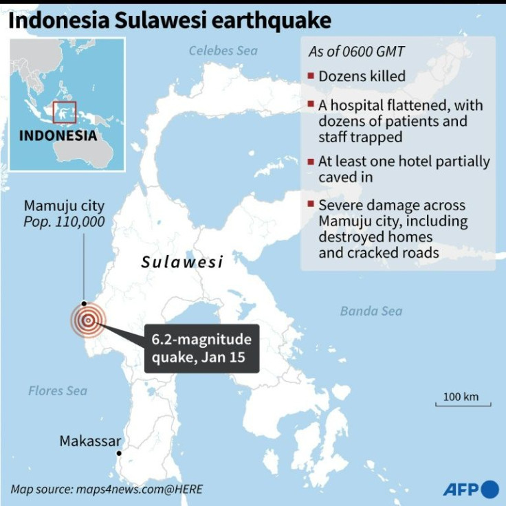 Map of the Indonesian island of Sulawesi, hit by a 6.2-magnitude quake on January 15.