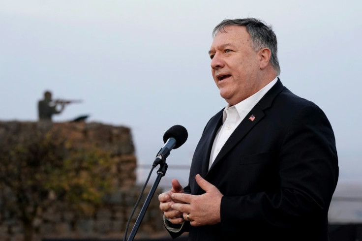 Mike Pompeo in a November 2020 stop in the Israeli-annexed Golan Heights, where he was the first US secretary of state to visit