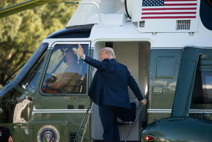 US President Donald Trump boards Marine One as he departs the White House in October 2020