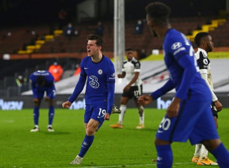 Chelsea midfielder Mason Mount celebrates scoring against Fulham