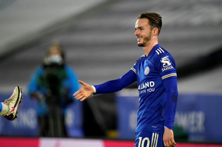 Socially distanced celebration: Leicester's James Maddison adhered to new protocols on goal celebrations after his strike against Southampton