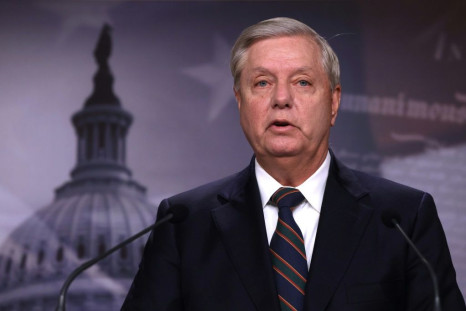 US Senator Lindsey Graham, a Republican, is seen at the US Capitol on January 7, 2021, denouncing the previous day's attack by inflamed Trump supporters on the historic building; he says impeaching Donald Trump would serve no purpose
