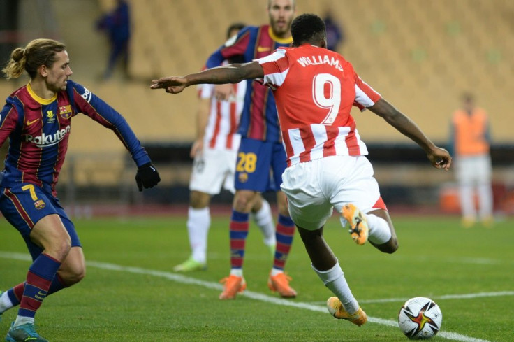 Athletic Athletic Bilbao's Inaki Williams shoots and scores Athletic's third goal during the Spanish Super Cup final