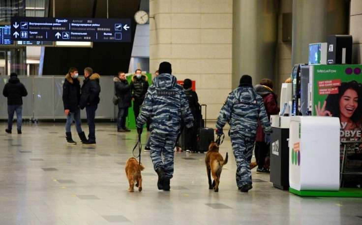There was a heavy police presence at Vnukovo after authorities warned mass events would be forbidden because of Covid restrictions