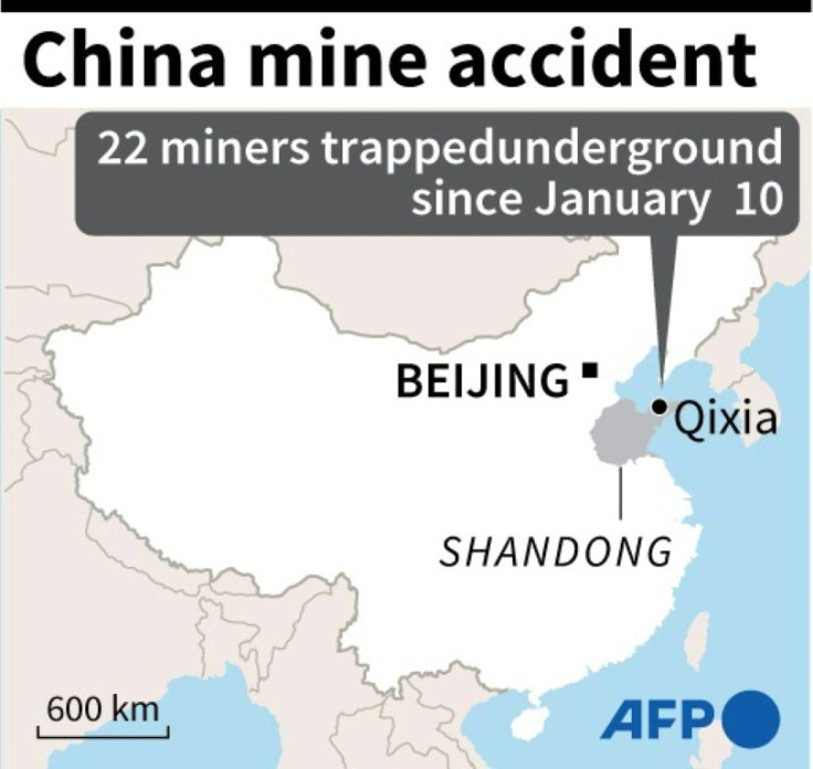 Map locating Qixia city in China's eastern Shandong province near where 22 miners have been trapped underground since January 10