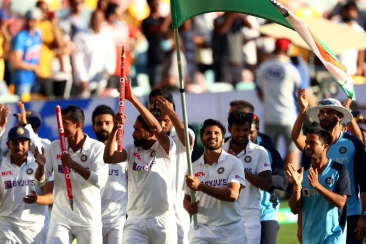 India celebrated a sensational win at the Gabba