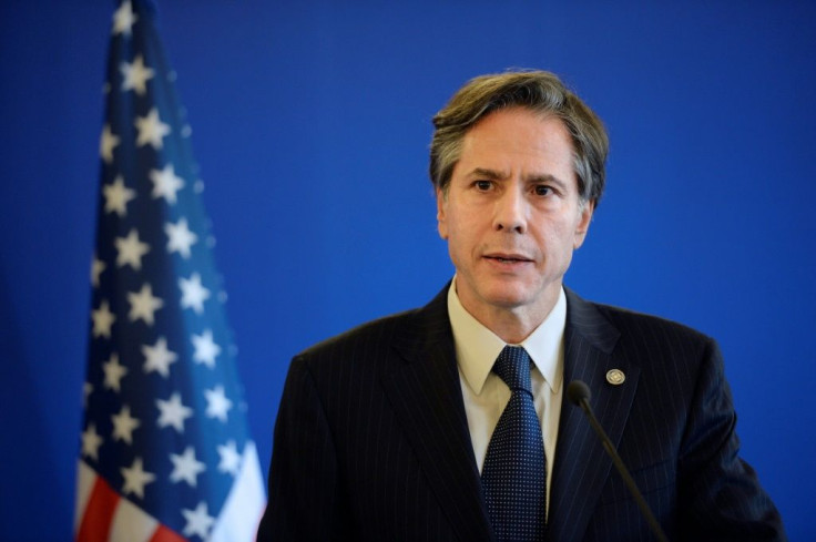 Antony Blinken, then deputy secretary of state, speaks at a 2015 news conference in Paris after talks of the alliance against the Islamic State extremist group