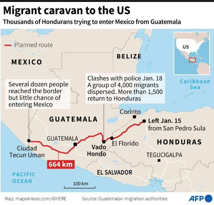 Map showing the itinerary of the thousands of Honduran migrants seeking to reach the United States via Guatemala and Mexico.