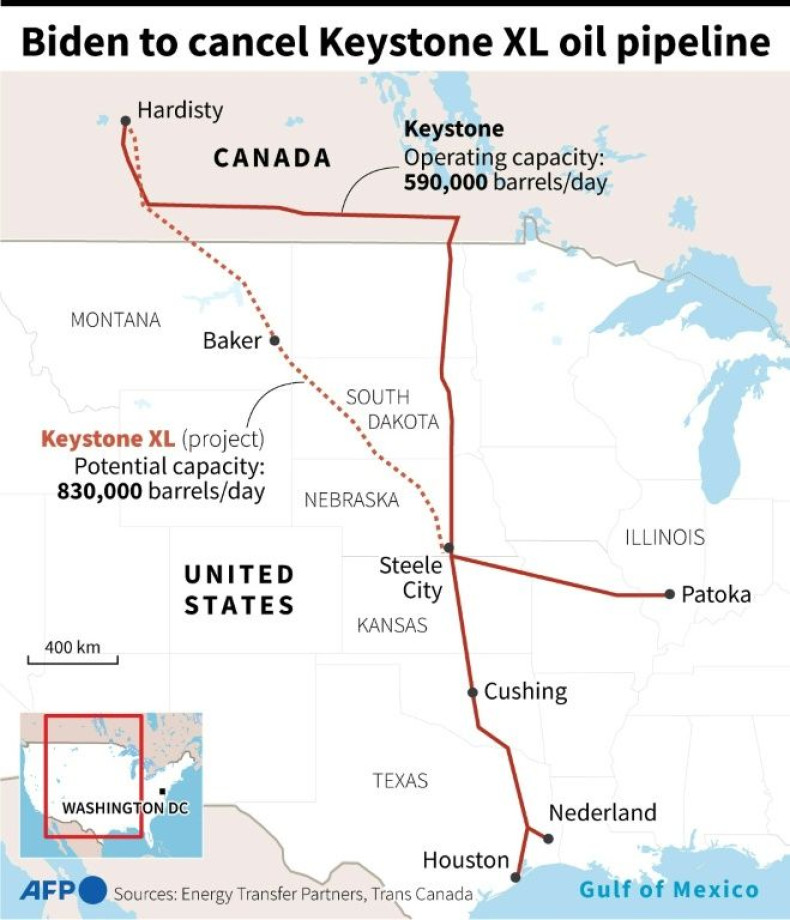 Map of the Keystone and Keystone XL oil pipelines in the United States and Canada
