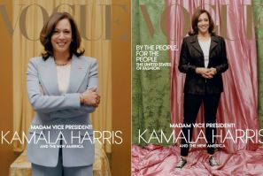 This combination of pictures is made up of two handout photos obtained on January 12, 2021 courtesy of Vogue, showing the magazine's two covers of US Vice President-elect Kamala Harris