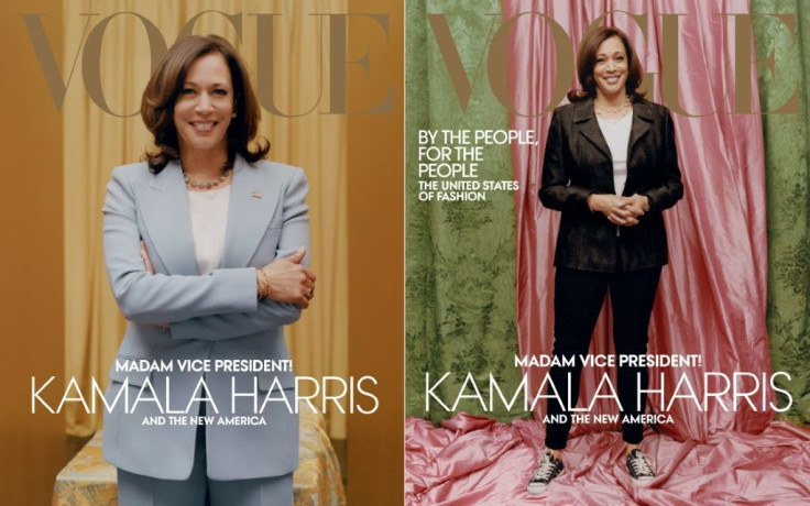 This combination of pictures is made up of two handout photos obtained on January 12, 2021 courtesy of Vogue, showing the magazine's two covers of US Vice President-elect Kamala Harris