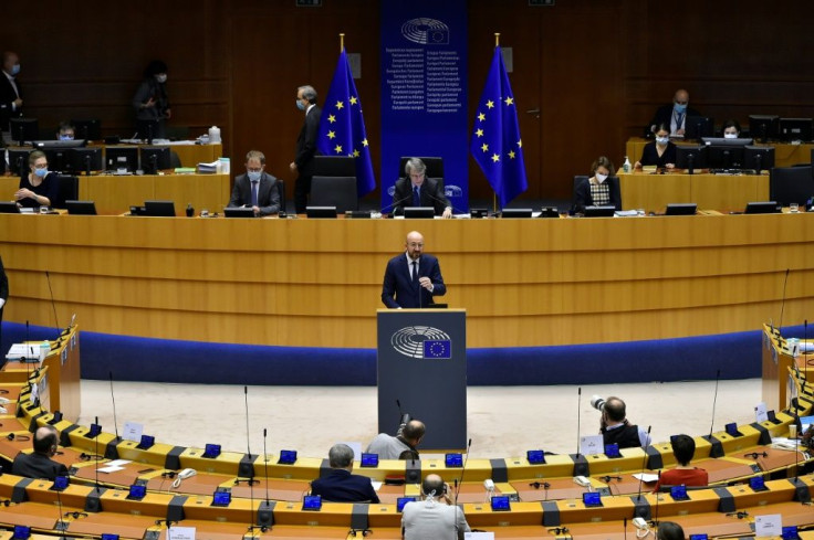 European Council President Charles Michel addressed European lawmakers during a plenary session on the inauguration of the new President of the United States and the current political situation